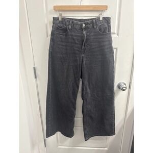 American Eagle Curvy Super High Rise Baggy Wide Leg Jeans Washed Black 10 short